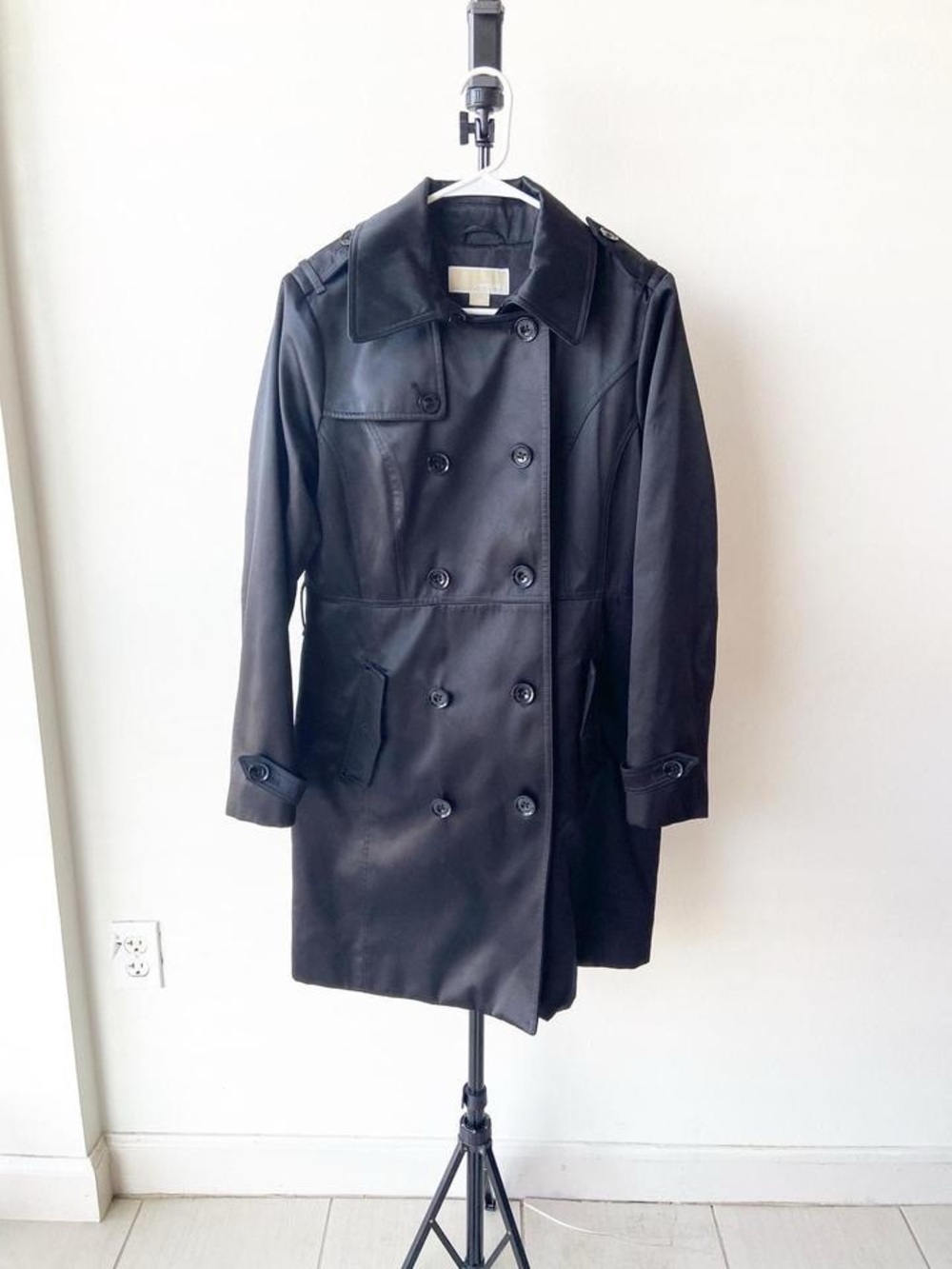 Michael Kors Black Trench Coat with Button Closure